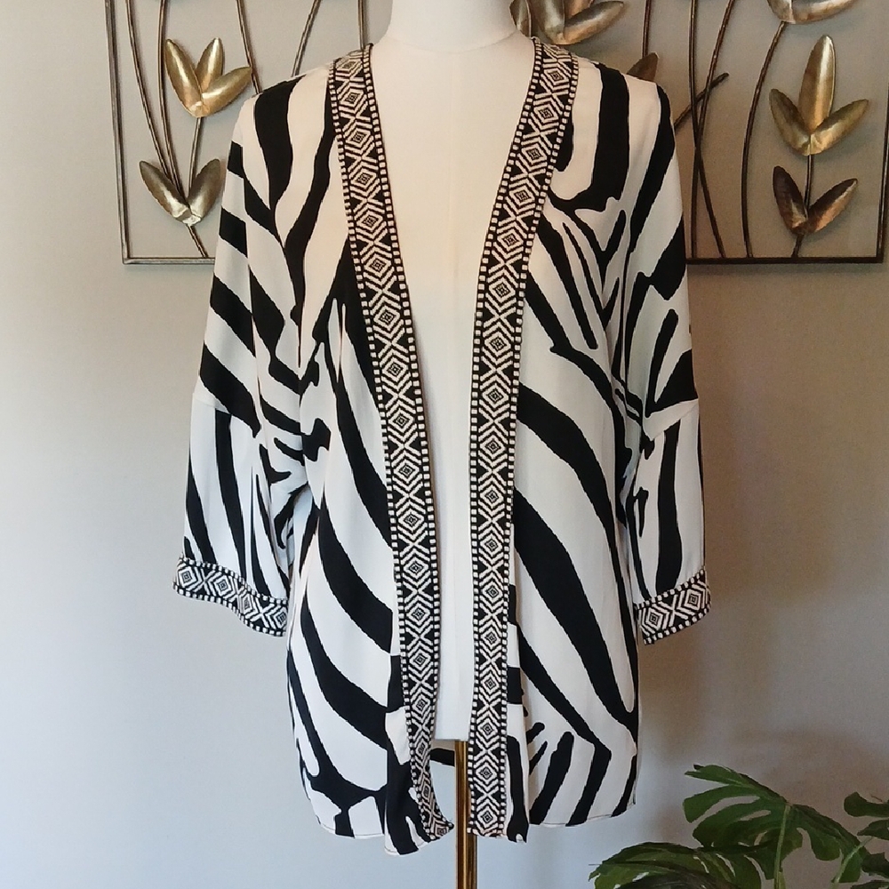 Black and White Zebra Print Kimono Cardigan